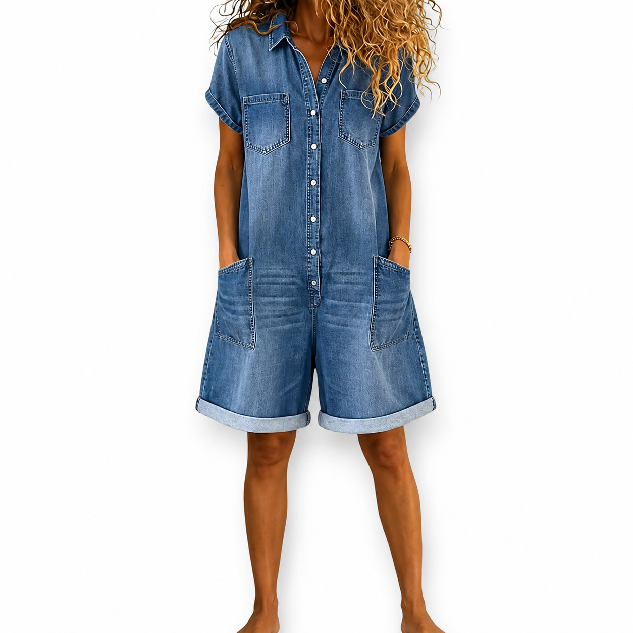 Combinaison Short en Denim Décontractée pour Femme