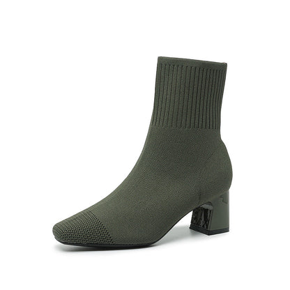 Bottines Chaussettes à Talon Carré Élégantes en Maille Stretch