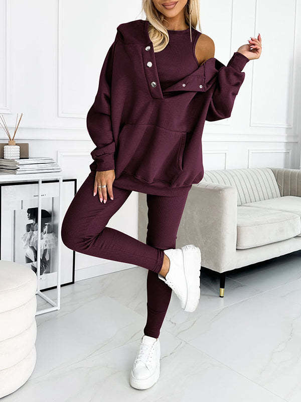 Ensemble Casual Chic Sweat Oversize à Boutons & Legging Ajusté