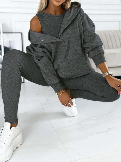 Ensemble Casual Chic Sweat Oversize à Boutons & Legging Ajusté
