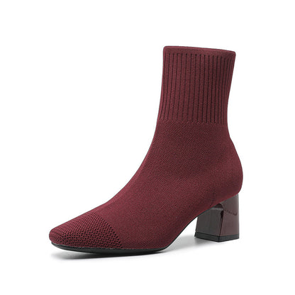 Bottines Chaussettes à Talon Carré Élégantes en Maille Stretch