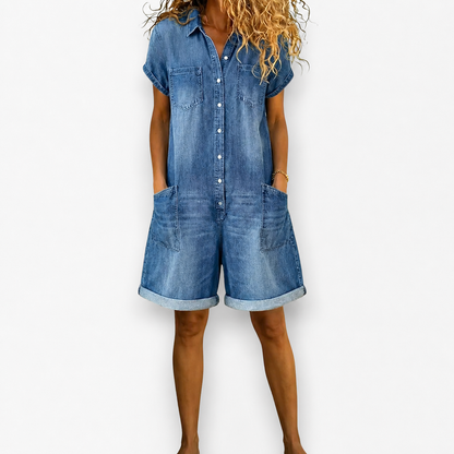 Combinaison Short en Denim Décontractée pour Femme