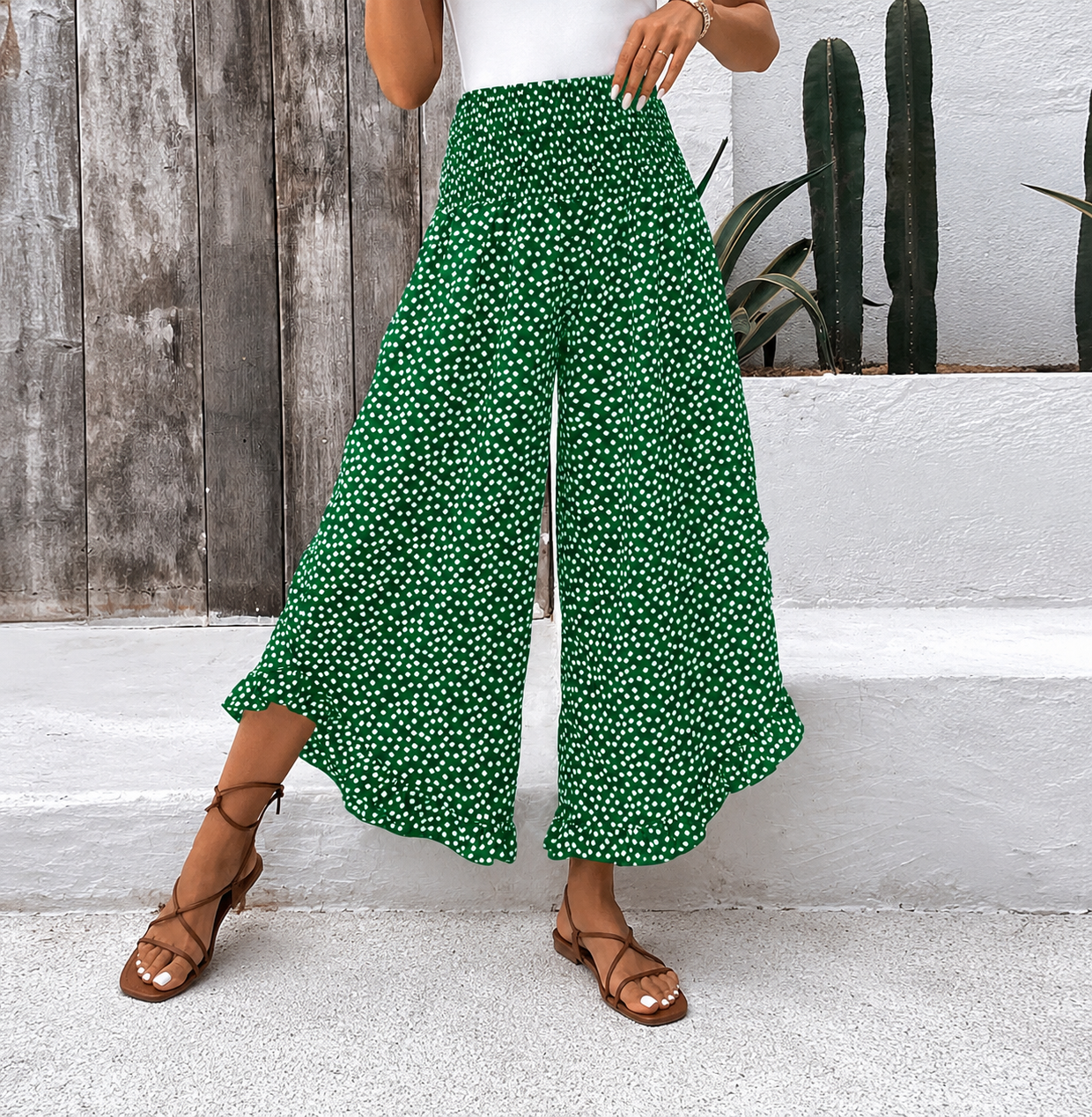 Pantalon Palazzo Fluide à Motif Pois