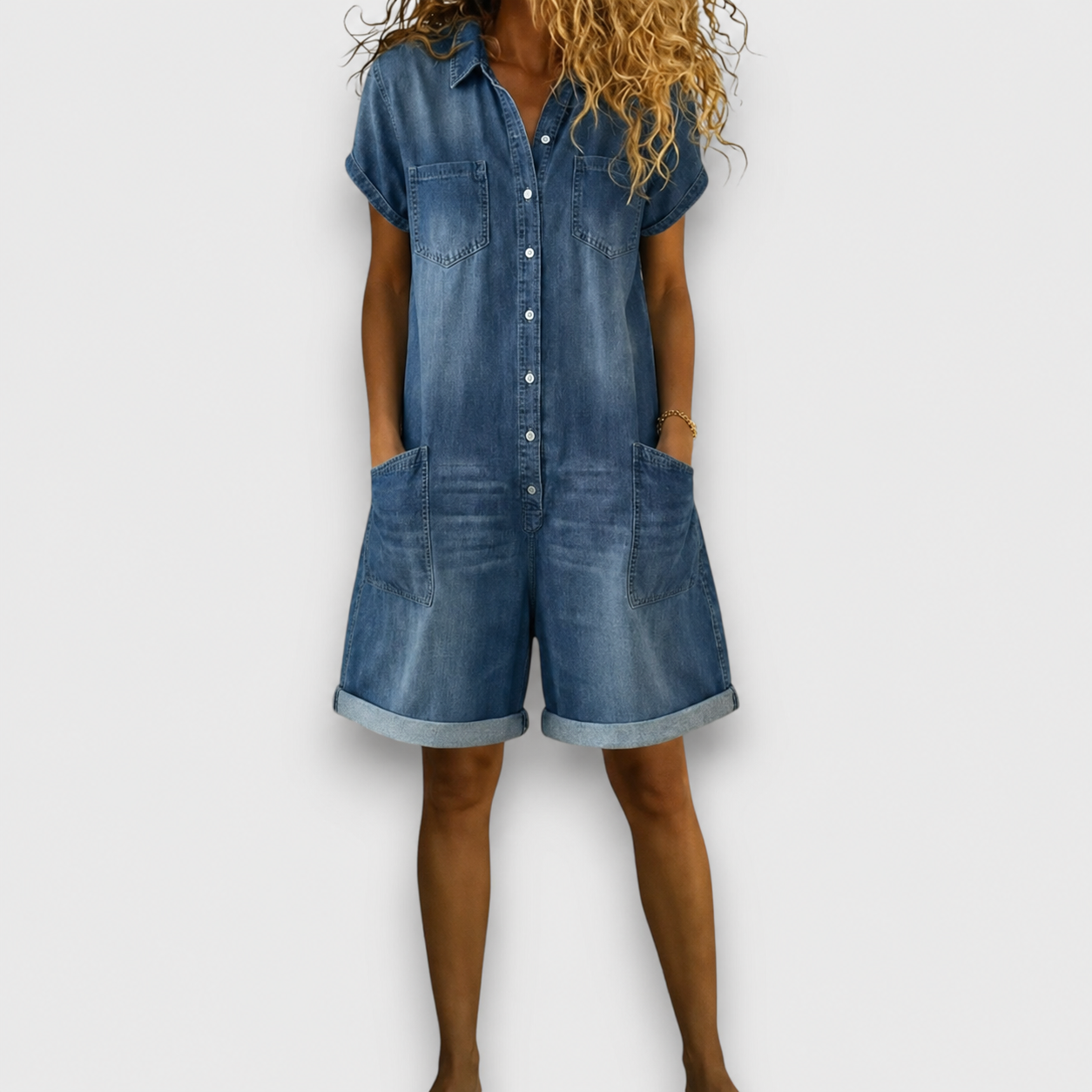 Combinaison Short en Denim Décontractée pour Femme
