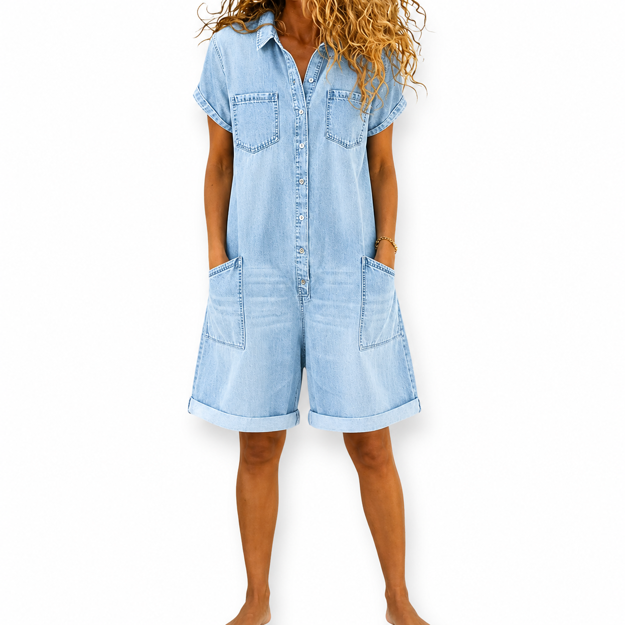 Combinaison Short en Denim Décontractée pour Femme