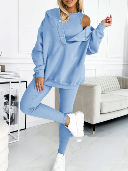Ensemble Casual Chic Sweat Oversize à Boutons & Legging Ajusté