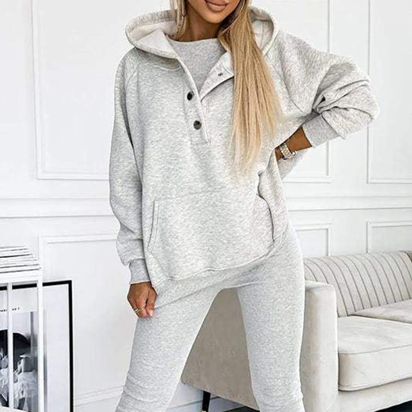 Ensemble Casual Chic Sweat Oversize à Boutons & Legging Ajusté