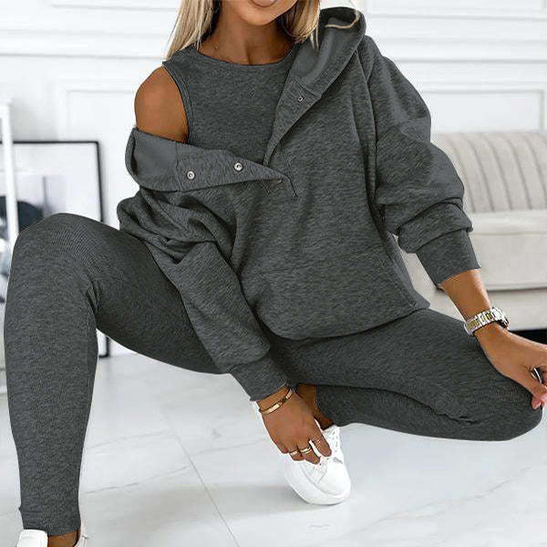 Ensemble Casual Chic Sweat Oversize à Boutons & Legging Ajusté