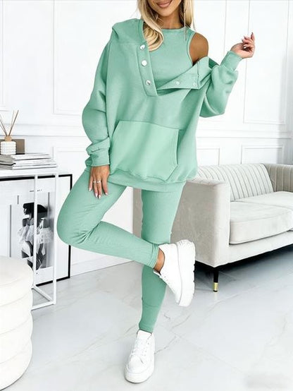 Ensemble Casual Chic Sweat Oversize à Boutons & Legging Ajusté