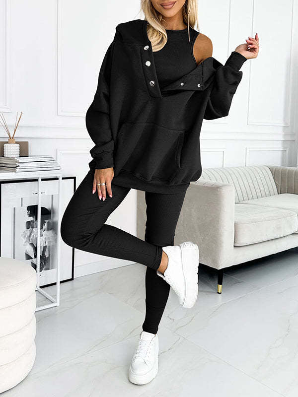 Ensemble Casual Chic Sweat Oversize à Boutons & Legging Ajusté