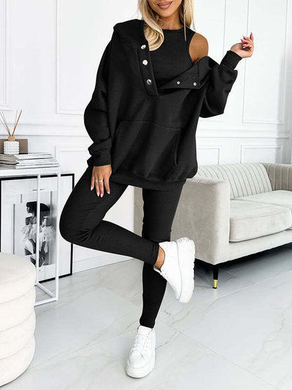 Ensemble Casual Chic Sweat Oversize à Boutons & Legging Ajusté