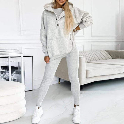 Ensemble Casual Chic Sweat Oversize à Boutons & Legging Ajusté